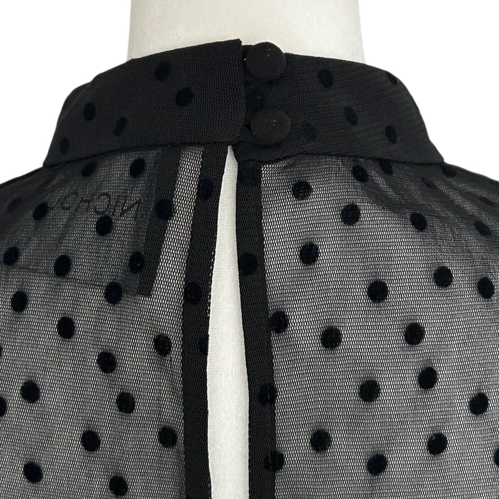 Nicholas Black Velvet Polka Dot Mesh Sheer Choker Blouse Top‎ (XS)
